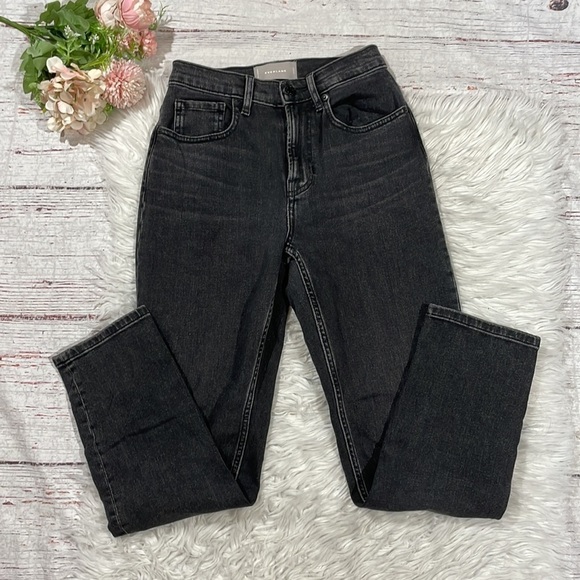 Everlane High Rise Slim Straight Ankle Washed Black Jeans - Picture 2 of 11